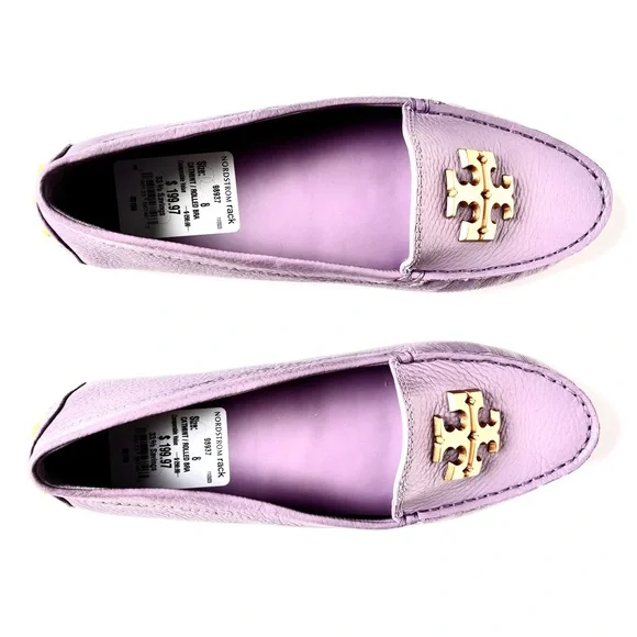 TORY BURCH ~ Pebbled Leather Rolled Brass EVERLY Driver Loafer Shoe Sz 8 M - Picture 2 of 5